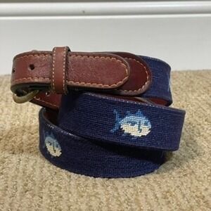 Smathers & Branson Southern Tide Mens 38 Navy Needlepoint Belt Leather Coastal